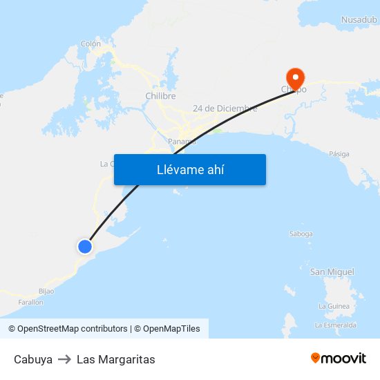 Cabuya to Las Margaritas map