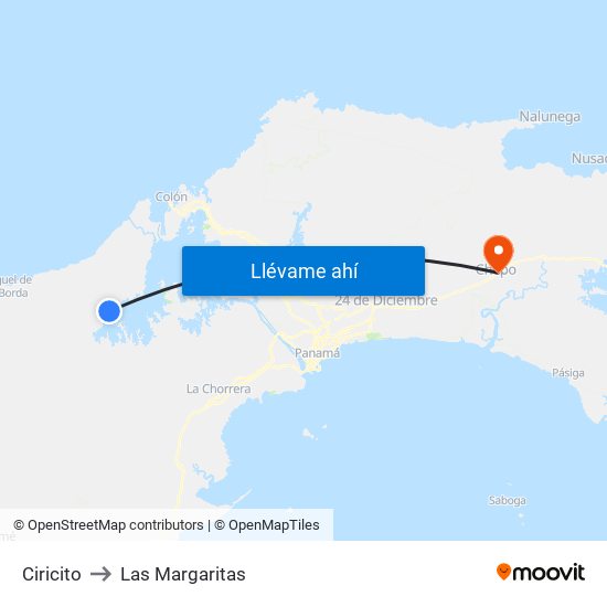 Ciricito to Las Margaritas map