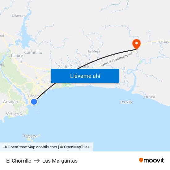 El Chorrillo to Las Margaritas map