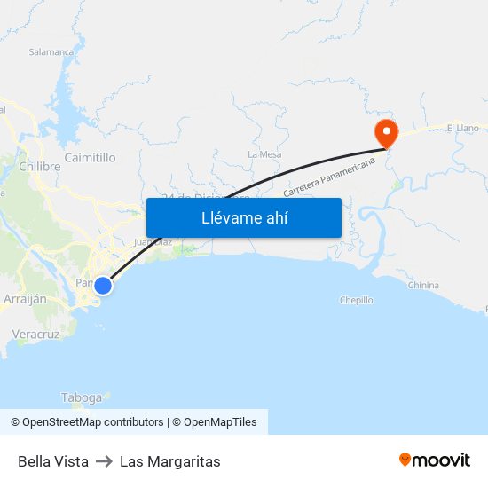 Bella Vista to Las Margaritas map