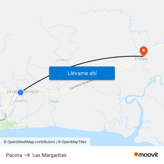 Pacora to Las Margaritas map