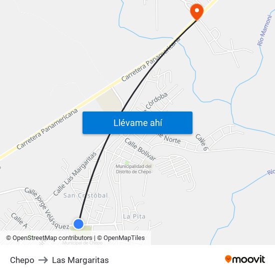 Chepo to Las Margaritas map