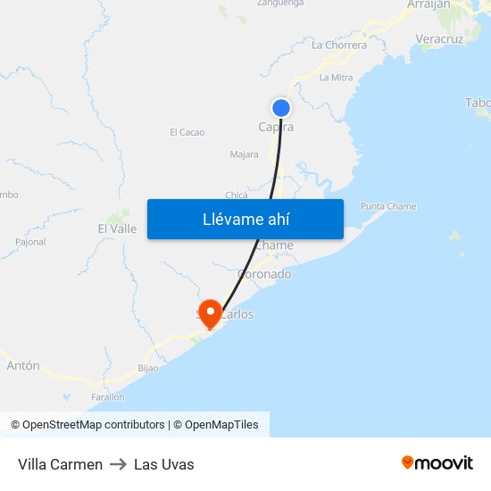 Villa Carmen to Las Uvas map