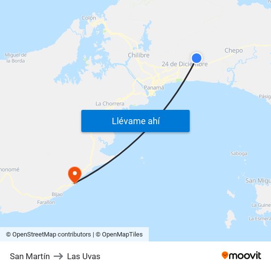 San Martín to Las Uvas map