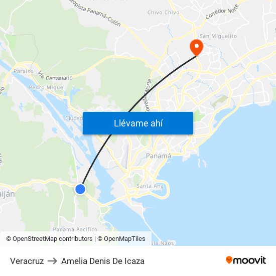Veracruz to Amelia Denis De Icaza map