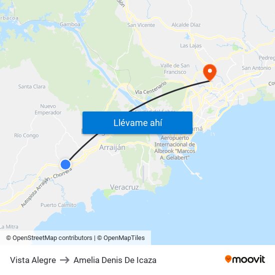 Vista Alegre to Amelia Denis De Icaza map