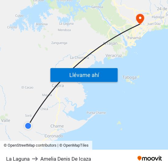 La Laguna to Amelia Denis De Icaza map