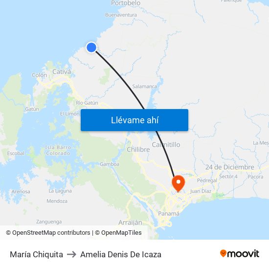 María Chiquita to Amelia Denis De Icaza map