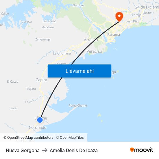 Nueva Gorgona to Amelia Denis De Icaza map