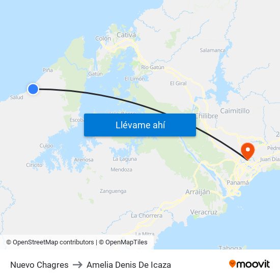 Nuevo Chagres to Amelia Denis De Icaza map