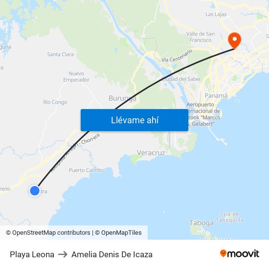 Playa Leona to Amelia Denis De Icaza map