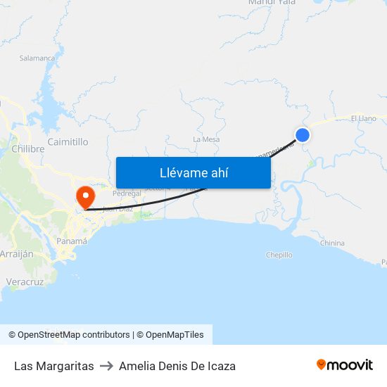 Las Margaritas to Amelia Denis De Icaza map