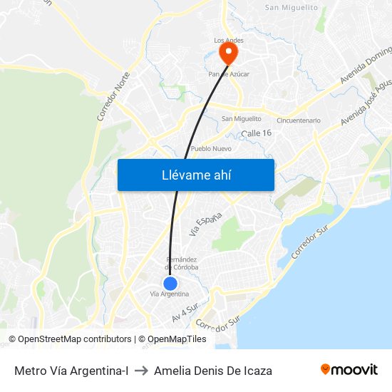 Metro Vía Argentina-I to Amelia Denis De Icaza map