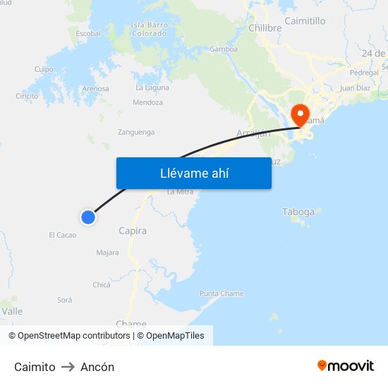 Caimito to Ancón map