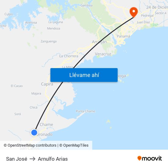 San José to Arnulfo Arias map