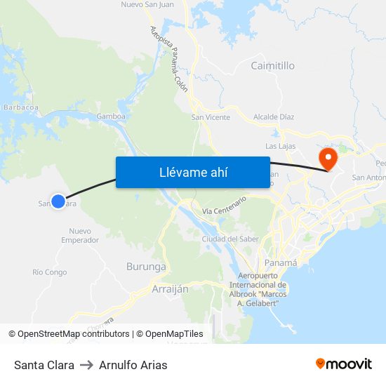 Santa Clara to Arnulfo Arias map