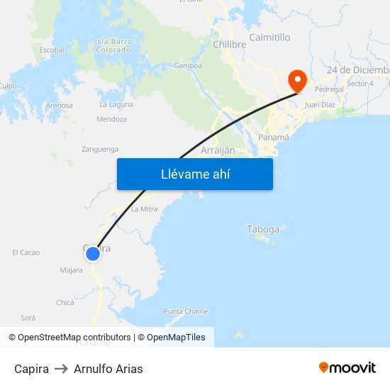 Capira to Arnulfo Arias map