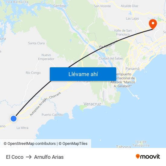 El Coco to Arnulfo Arias map