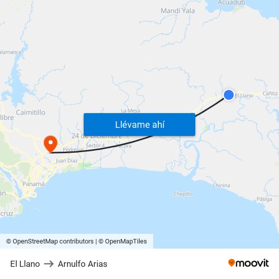 El Llano to Arnulfo Arias map