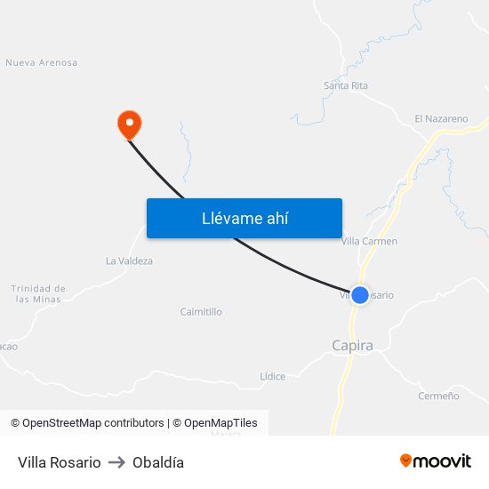Villa Rosario to Obaldía map