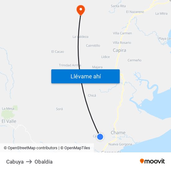 Cabuya to Obaldía map