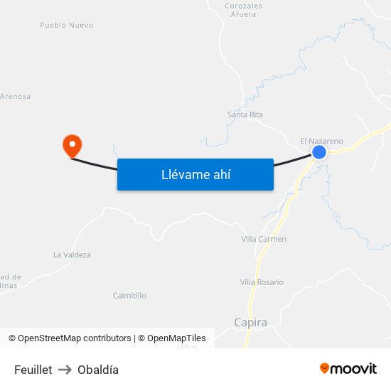 Feuillet to Obaldía map