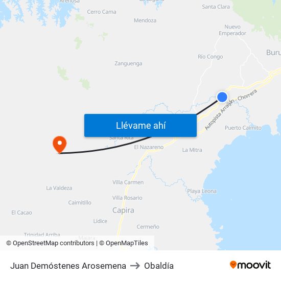 Juan Demóstenes Arosemena to Obaldía map