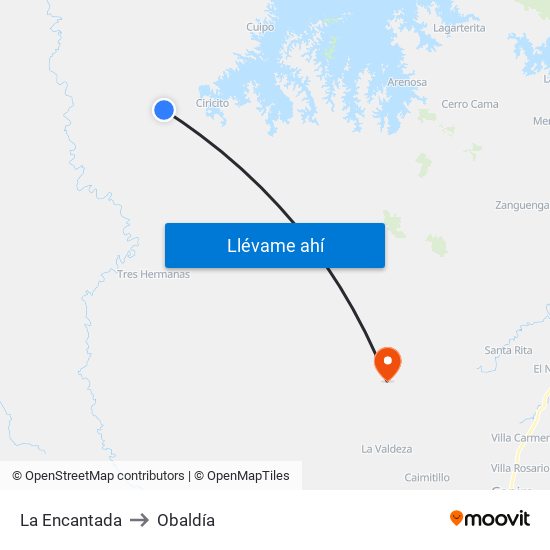 La Encantada to Obaldía map