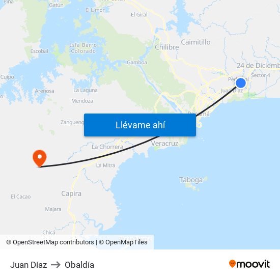 Juan Díaz to Obaldía map