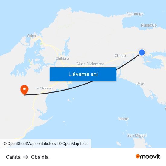 Cañita to Obaldía map