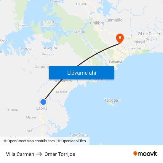 Villa Carmen to Omar Torrijos map