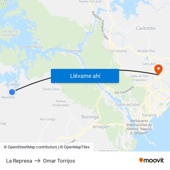 La Represa to Omar Torrijos map