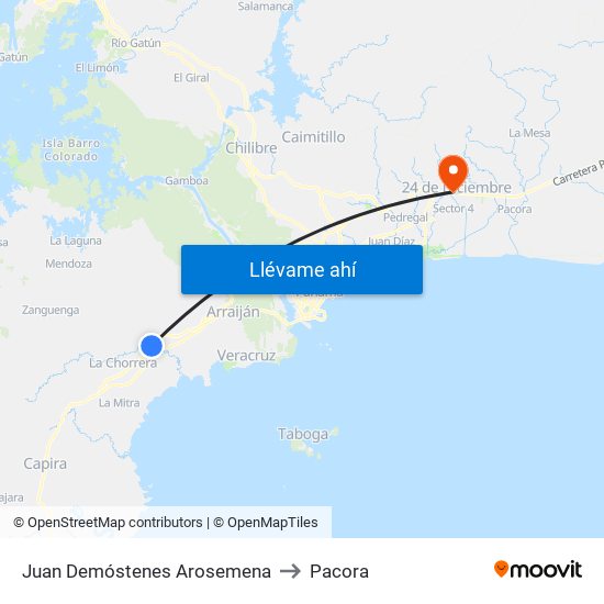 Juan Demóstenes Arosemena to Pacora map