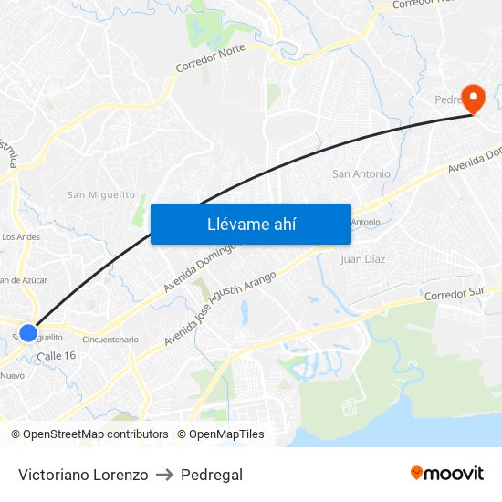 Victoriano Lorenzo to Pedregal map