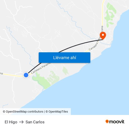 El Higo to San Carlos map
