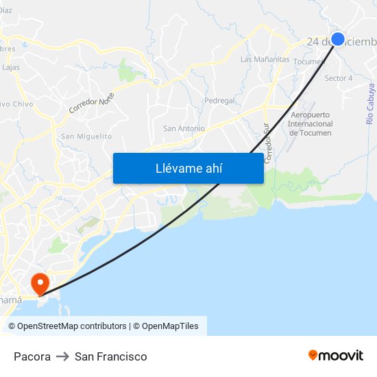 Pacora to San Francisco map