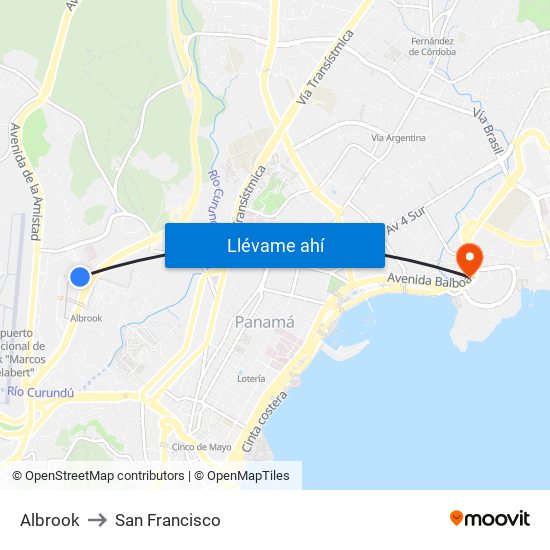 Albrook to San Francisco map
