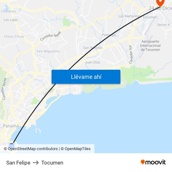 San Felipe to Tocumen map