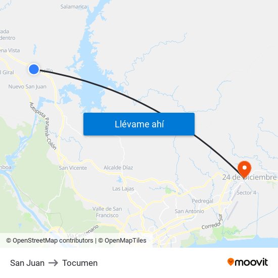 San Juan to Tocumen map