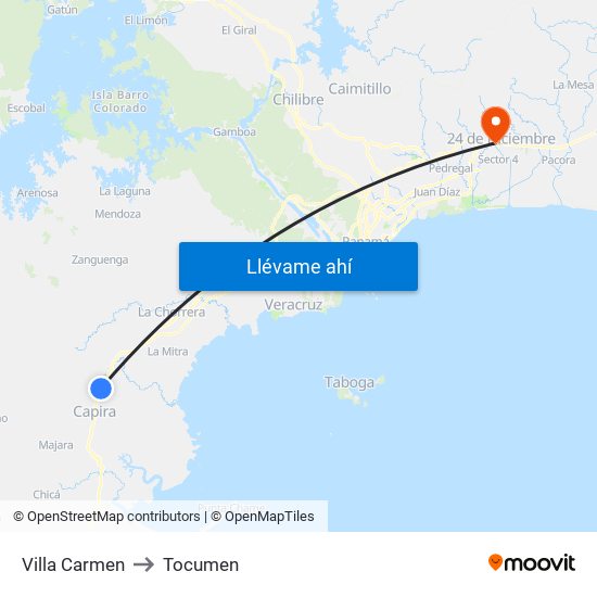 Villa Carmen to Tocumen map