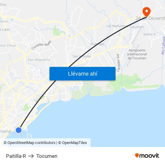 Paitilla-R to Tocumen map