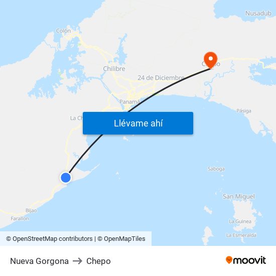 Nueva Gorgona to Chepo map