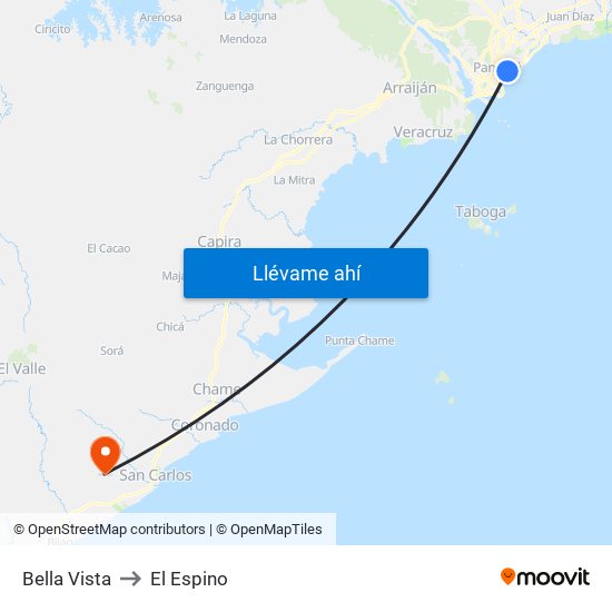 Bella Vista to El Espino map