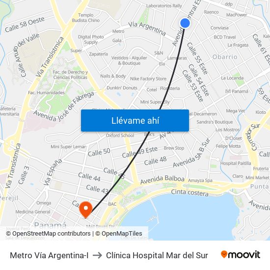 Metro Vía Argentina-I to Clínica Hospital Mar del Sur map