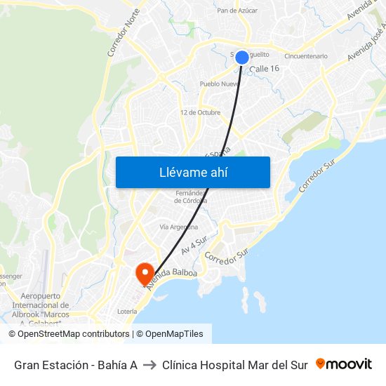 Gran Estación - Bahía A to Clínica Hospital Mar del Sur map