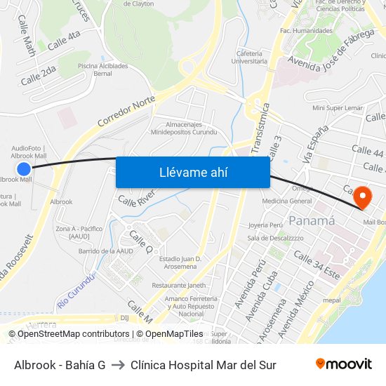 Albrook - Bahía G to Clínica Hospital Mar del Sur map