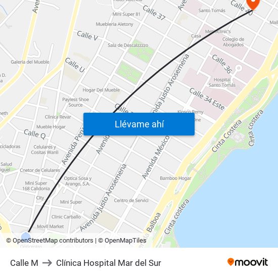 Calle M to Clínica Hospital Mar del Sur map
