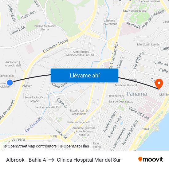 Albrook - Bahía A to Clínica Hospital Mar del Sur map