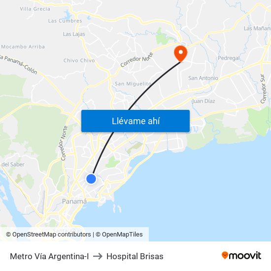 Metro Vía Argentina-I to Hospital Brisas map