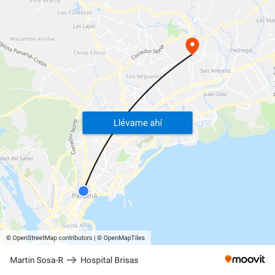 Martin Sosa-R to Hospital Brisas map